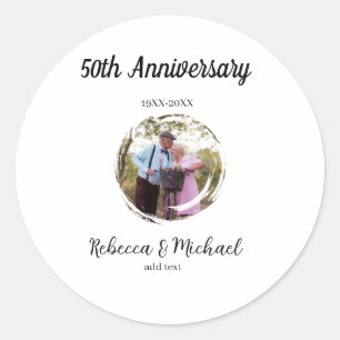 50th anniversary wedding photo circle name year  classic round sticker