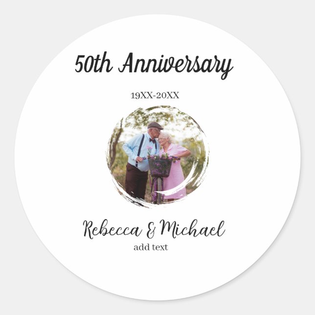 50th anniversary wedding photo circle name year  classic round sticker (Front)