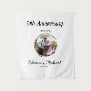 50th anniversary wedding photo circle name year tapestry