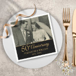 50th Anniversary Wedding Photo Elegant Gold Black Napkin<br><div class="desc">Personalise with your favourite wedding photo and your special fifty years golden wedding anniversary details in chic gold typography on a black background. Designed by Thisisnotme©</div>