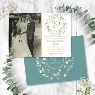 50th Anniversary Wedding Photo Floral Greenery Invitation
