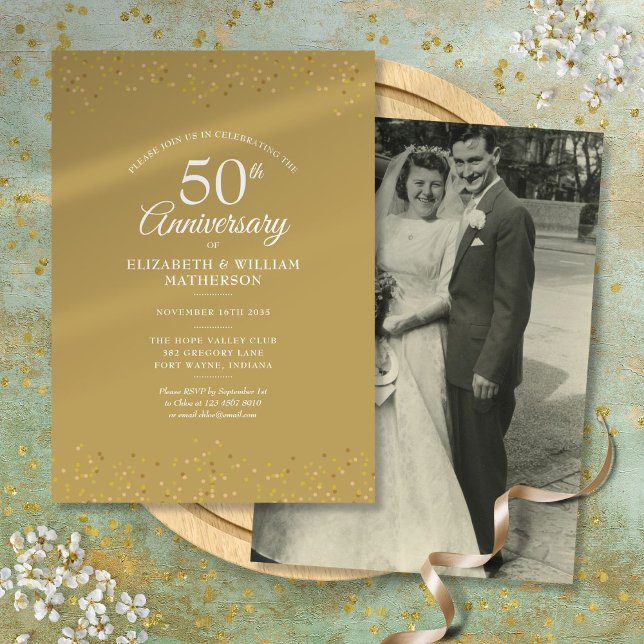 50th Anniversary Wedding Photo Gold Dust Invitation (50th Anniversary Wedding Photo Gold Dust Invitation)