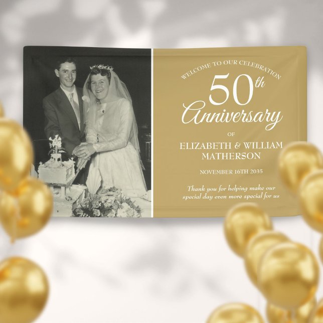 50th Anniversary Wedding Photo Golden Welcome Banner (50th Anniversary Wedding Photo Golden Welcome Banner)