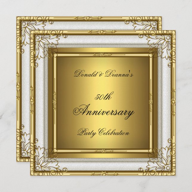 50th Anniversary Wedding White Gold Elegant Invitation (Front/Back)