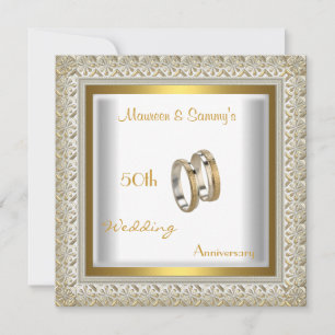50th Anniversary Wedding White Gold Elegant Invitation