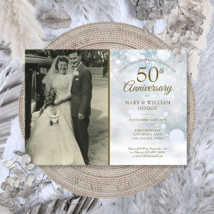 50th Anniversary Winter Snowflakes Wedding Photo Invitation