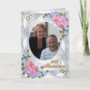 50th Anniversary with photo invitation orchids
