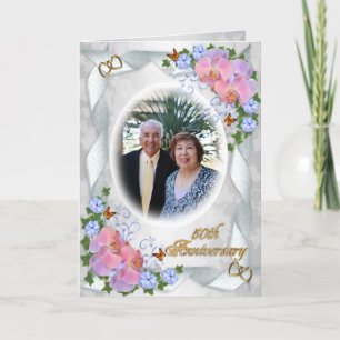 50th Anniversary with photo invitation orchids