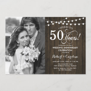50th Anniversary with Photo - Rustic Wood Invitation