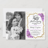 50th Anniversary with Photo - White Gold Purple