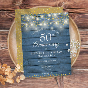 50th Anniversary Wood String Lights Save the Date Announcement Postcard
