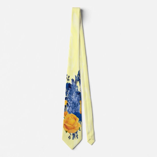 50th Anniversary-Yellow Roses Blue Carnation Tie (Front)