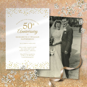 50th Anniversary Your Wedding Photo Gold Dust Invitation