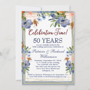 50th (Any Year) Chic Floral Wedding Anniversary Invitation