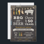 50th BBQ Barbecue & Beer Birthday Invitation<br><div class="desc">Barbecue and Beer 50th Birthday Invitation featuring chalk board and lettering with customisable age.</div>