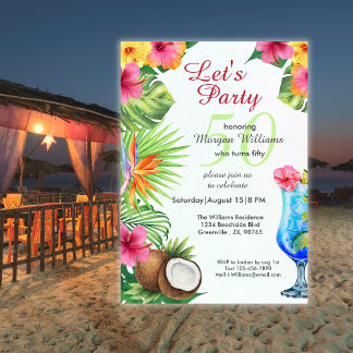 50th Bday Tropical Summer Dine & Cocktail Party Invitation