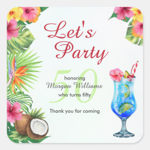 50th Bday Tropical Summer Dine & Cocktail Party  Square Sticker