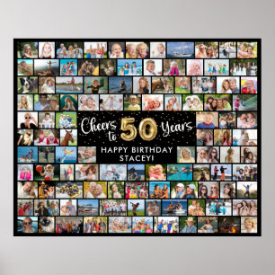 50th Birthday 108 Photos Black Gold Cheers To Year Poster