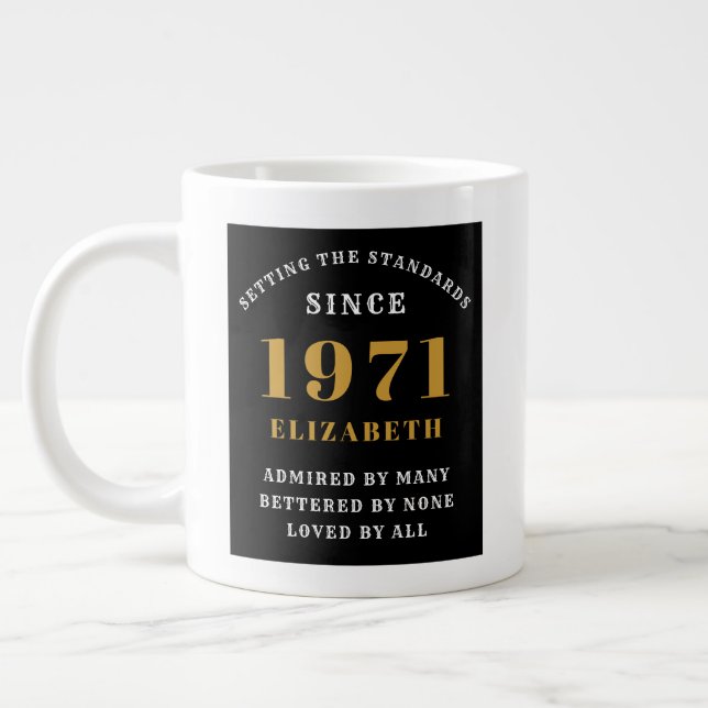 50th Birthday 1971 Black Gold For Her Personalised Large Coffee Mug (Left)