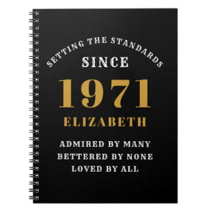 50th Birthday 1971 Black Gold For Her Personalised Notebook