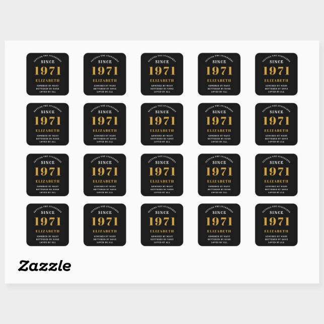 50th Birthday 1971 Black Gold For Her Personalised Square Sticker (Sheet)