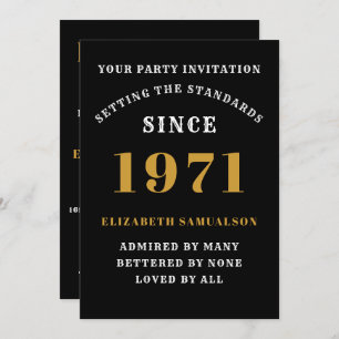 50th Birthday 1971 Black Gold Personalised For Her Invitation