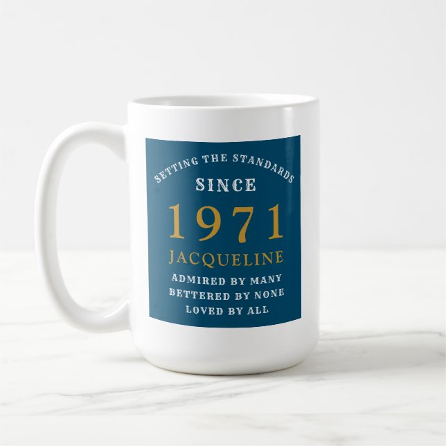 50th Birthday 1971 Blue Gold For Her Personalised Coffee Mug (Left)