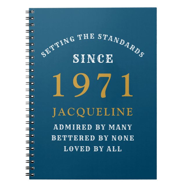 50th Birthday 1971 Blue Gold For Her Personalized Notebook (Front)