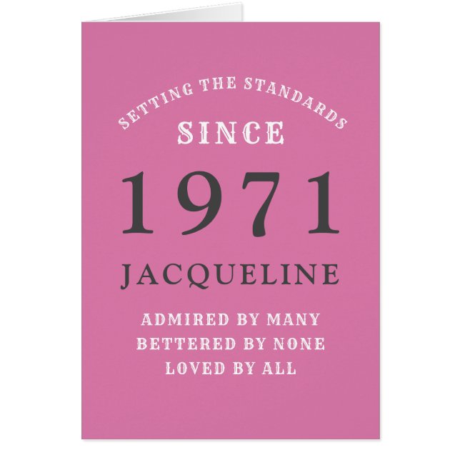 50th Birthday 1971 Pink Black For Her Personalised (Front)