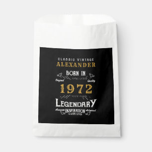 50th Birthday 1972 Black Gold Add Name Retro Favour Bag