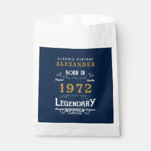 50th Birthday 1972 Blue Gold Add Name Retro Favour Bag