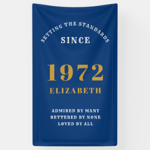 50th Birthday 1972 Elegant Chic Gold Blue Banner