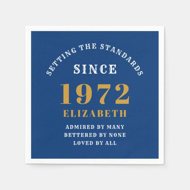 50th Birthday 1972 Elegant Chic Gold Blue Napkin (Front)
