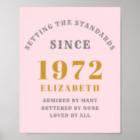 50th Birthday 1972 Elegant Pink Grey Gold Chic