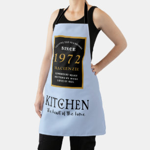 50th Birthday 1972 Name Elegant Black Gold Blue Apron