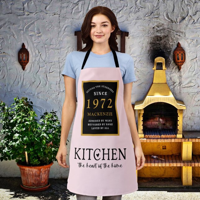 50th Birthday 1972 Name Elegant Black Gold Pink Apron (Creator Uploaded)