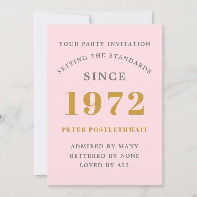 50th Birthday 1972 Pink Gold Elegant Chic Invitation (Front)