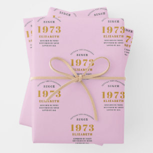 50th Birthday 1973 Add Name Pink Grey Wrapping Paper Sheet