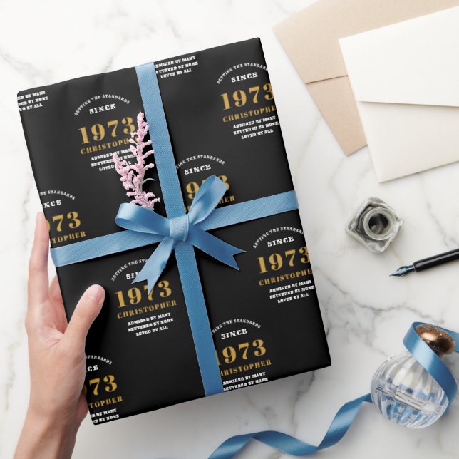 50th Birthday 1973 Black Gold Add Name Wrapping Paper (Gifting)