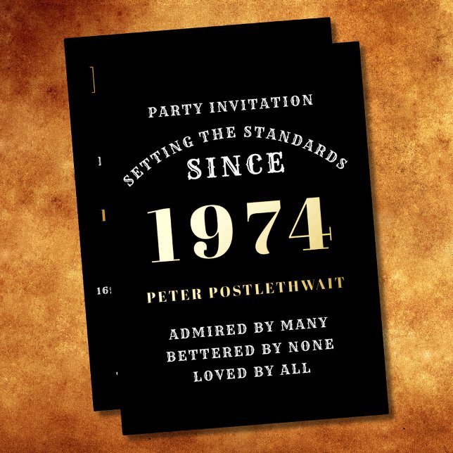 50th Birthday 1974 Black Gold Personalised For Him (Elegant Black and Gold Foil 50th Birthday Invitation - Create Your Own Personalized Design.)