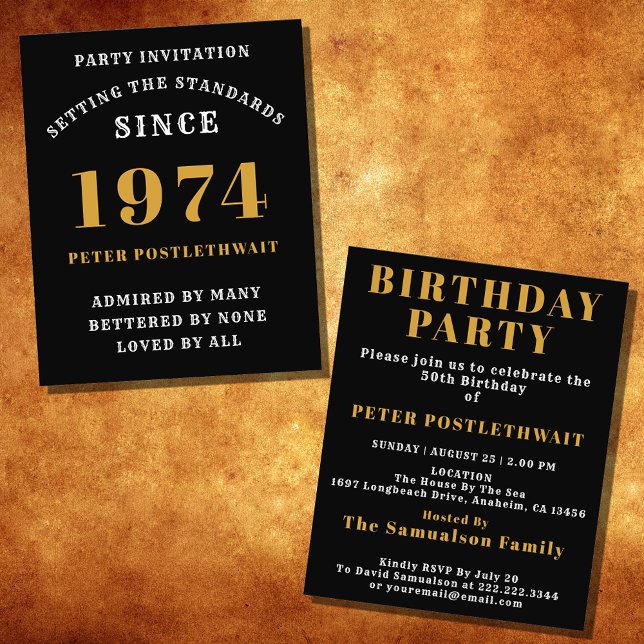 50th Birthday 1974 Black Gold Personalised For Him Flyer (Elegant Black and Gold 50th Birthday Invitation - Create Your Own Personalized Design.)