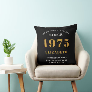 50th Birthday 1975 Black Gold lady's Personalised Cushion