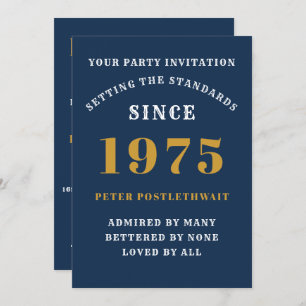 50th Birthday 1975 Blue Gold Personalised For Him Invitation
