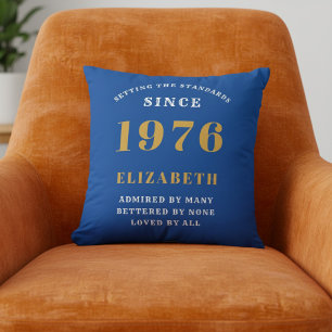 50th Birthday 1976 Add Name Blue Gold Personalized Cushion