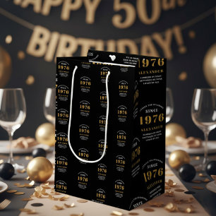50th Birthday 1976 Black Gold Chic Elegant Medium Gift Bag