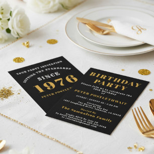 50th Birthday 1976 Black Gold Personalised For Him Invitation