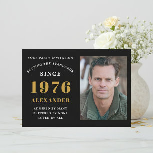 50th Birthday 1976 Black Gold Personalized Photo Invitation