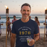 50th Birthday 1976 Blue White Gold Elegant Name T-Shirt<br><div class="desc">A personalised design for that birthday celebration. Add the name to this vintage retro style design for a custom birthday gift. Easily edit the name and year with the template provided. A wonderful custom birthday gift. More gifts and party supplies for that party celebration available in the store.</div>