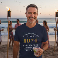 50th Birthday 1976 Blue White Gold Elegant Name