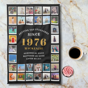 50th Birthday 1976 Family Memories Photo Collage Tea Towel